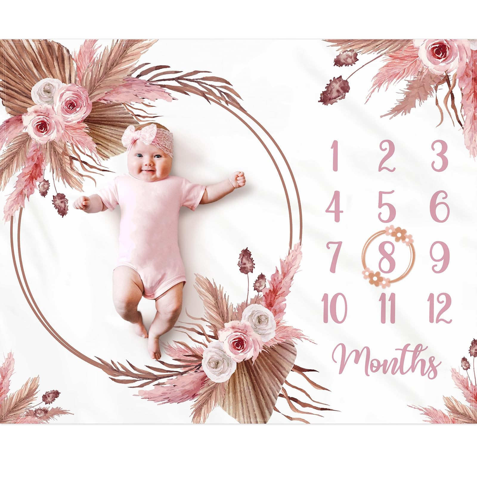 Monthly Milestone set Floral Boho Baby nursery wrap white blanket