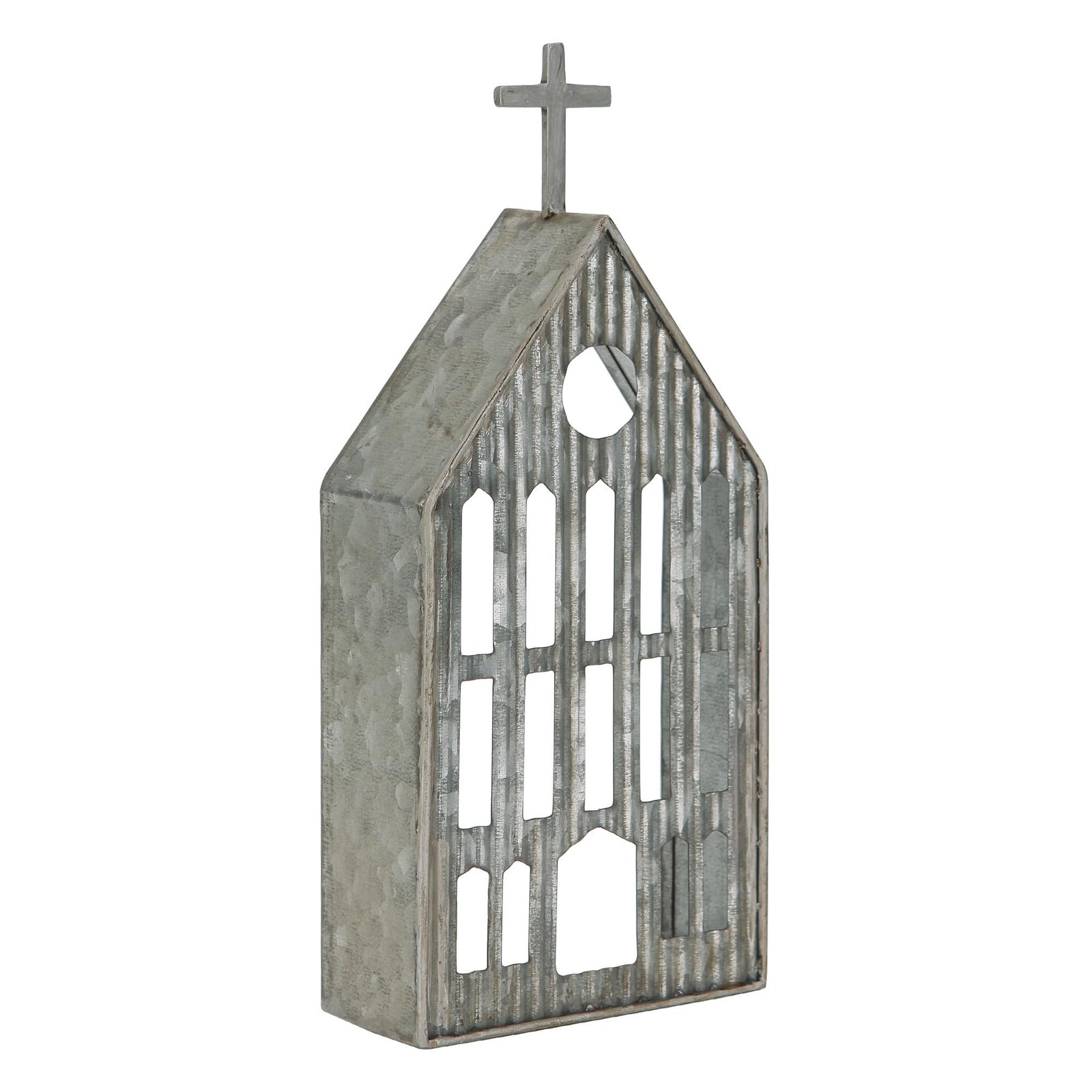 Church Shaped Tea Light Candle Holder Farmhouse Galvanized Metal Candle Holde...
