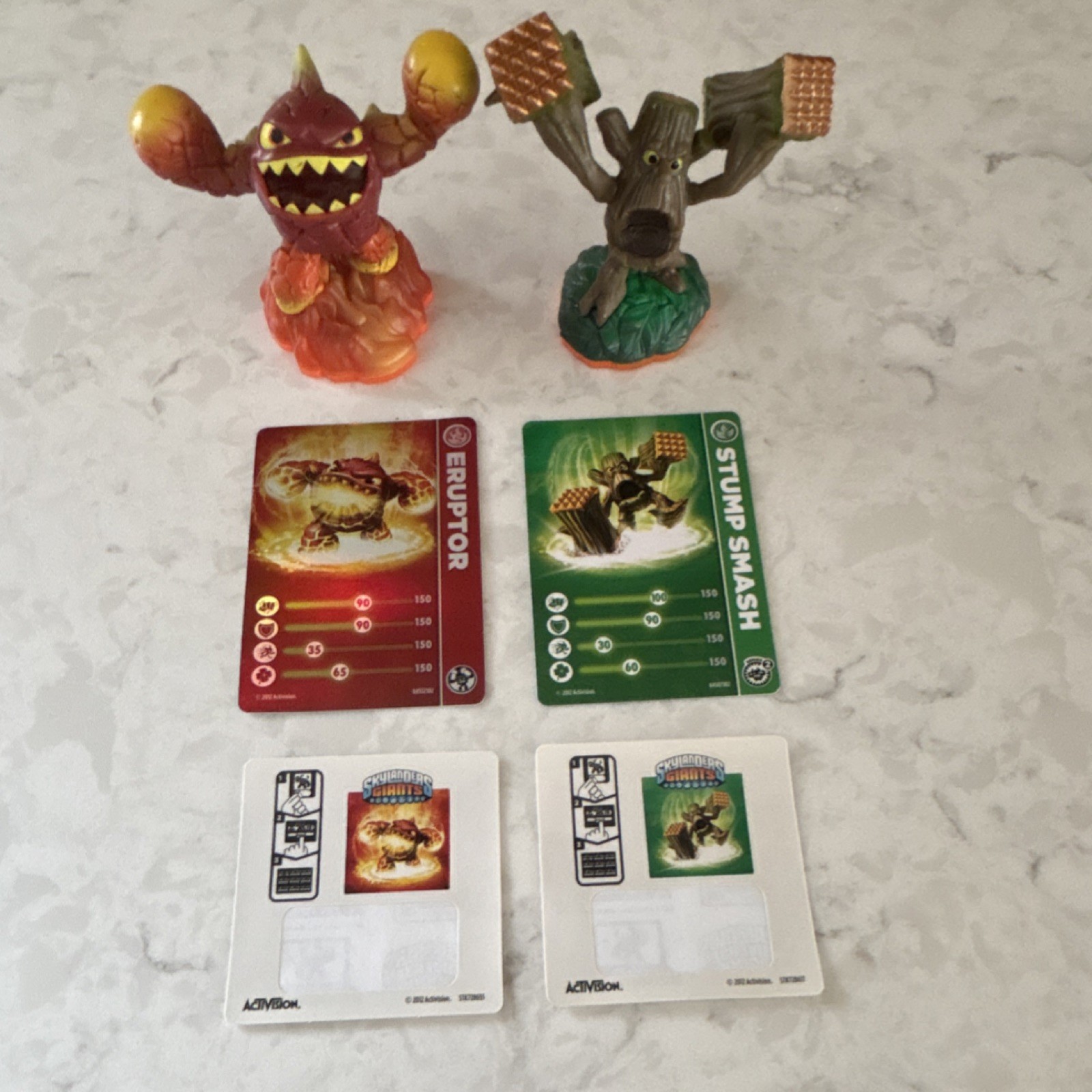  Skylanders Giants- Eruptor & S2 Stump Smash Character Figures with Cards