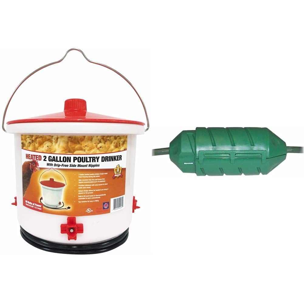 Farm Innovators HB-60P Heated 2 Gal Poultry Drinker & CC-2 Cord Lock