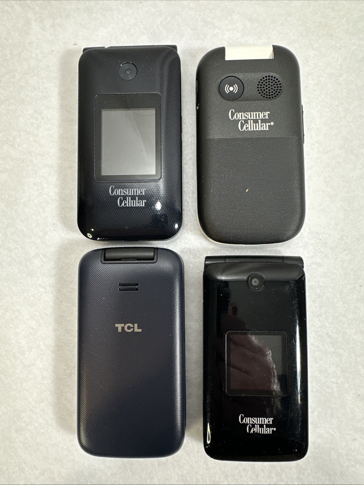 Lot of 4 Mobile Flip Phones 3 Consumer Cellular & 1 TCL Old School