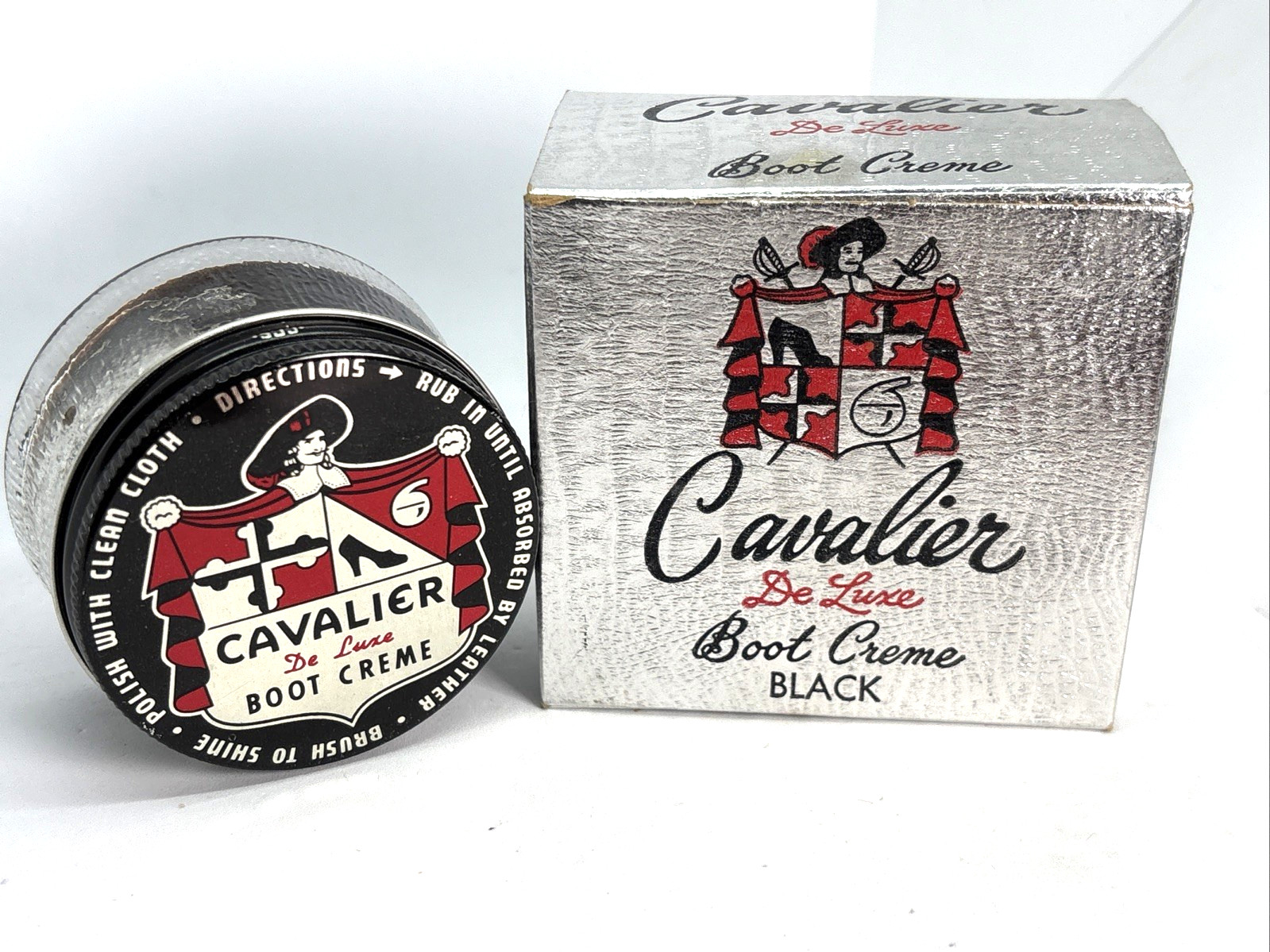Vintage Cavalier De Luxe Boot Creme Black Shoe Polish 2 ounce w/Box