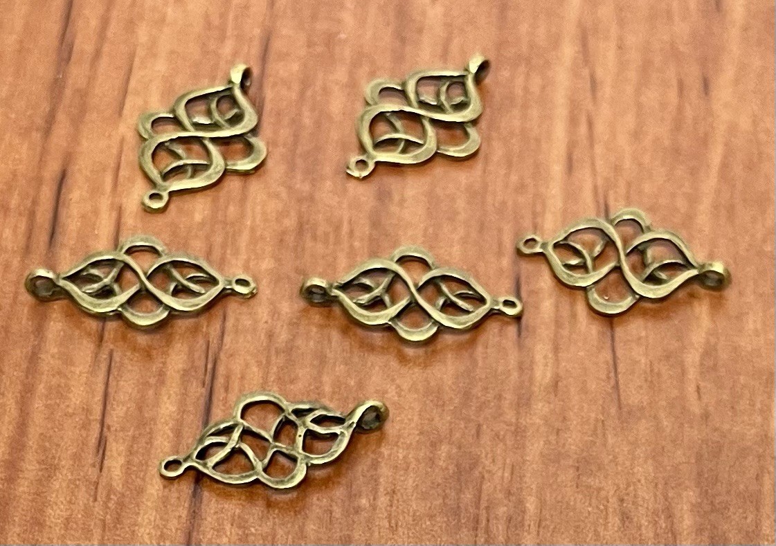 Gold Brass Filigree Jewelry Connectors Set of 6