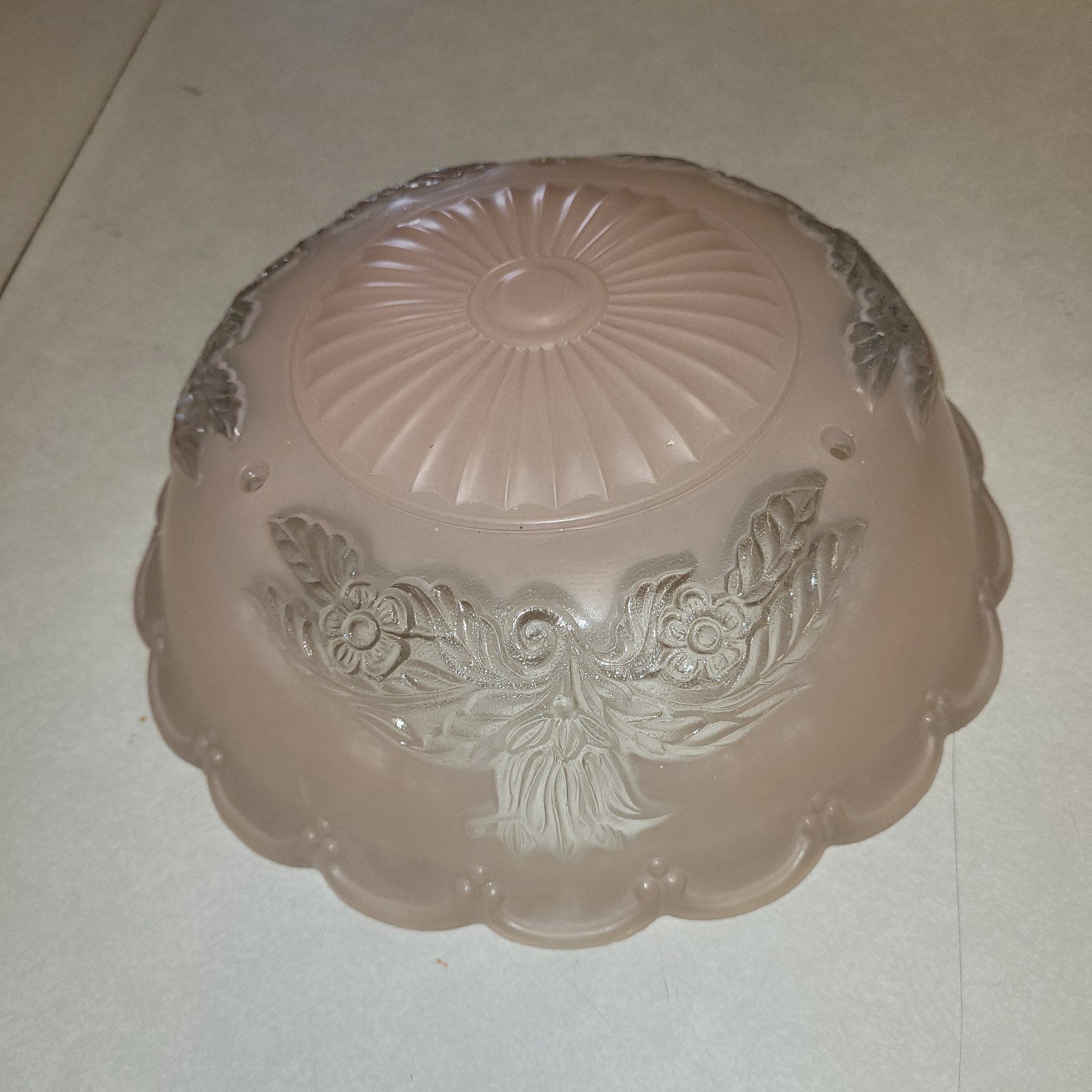Vintage Art Deco Frosted Pink Crystal Glass Ceiling Light Shade 10" Tulip Floral