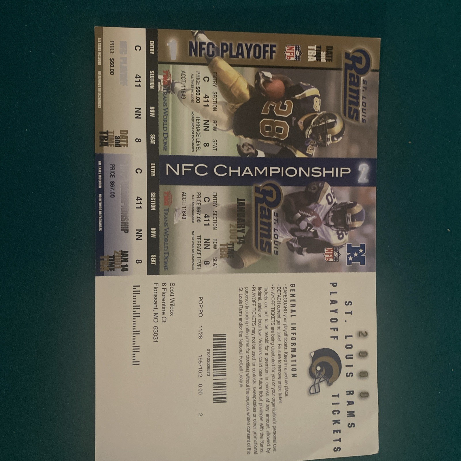 St Louis Rams Playoff Tickets 2000