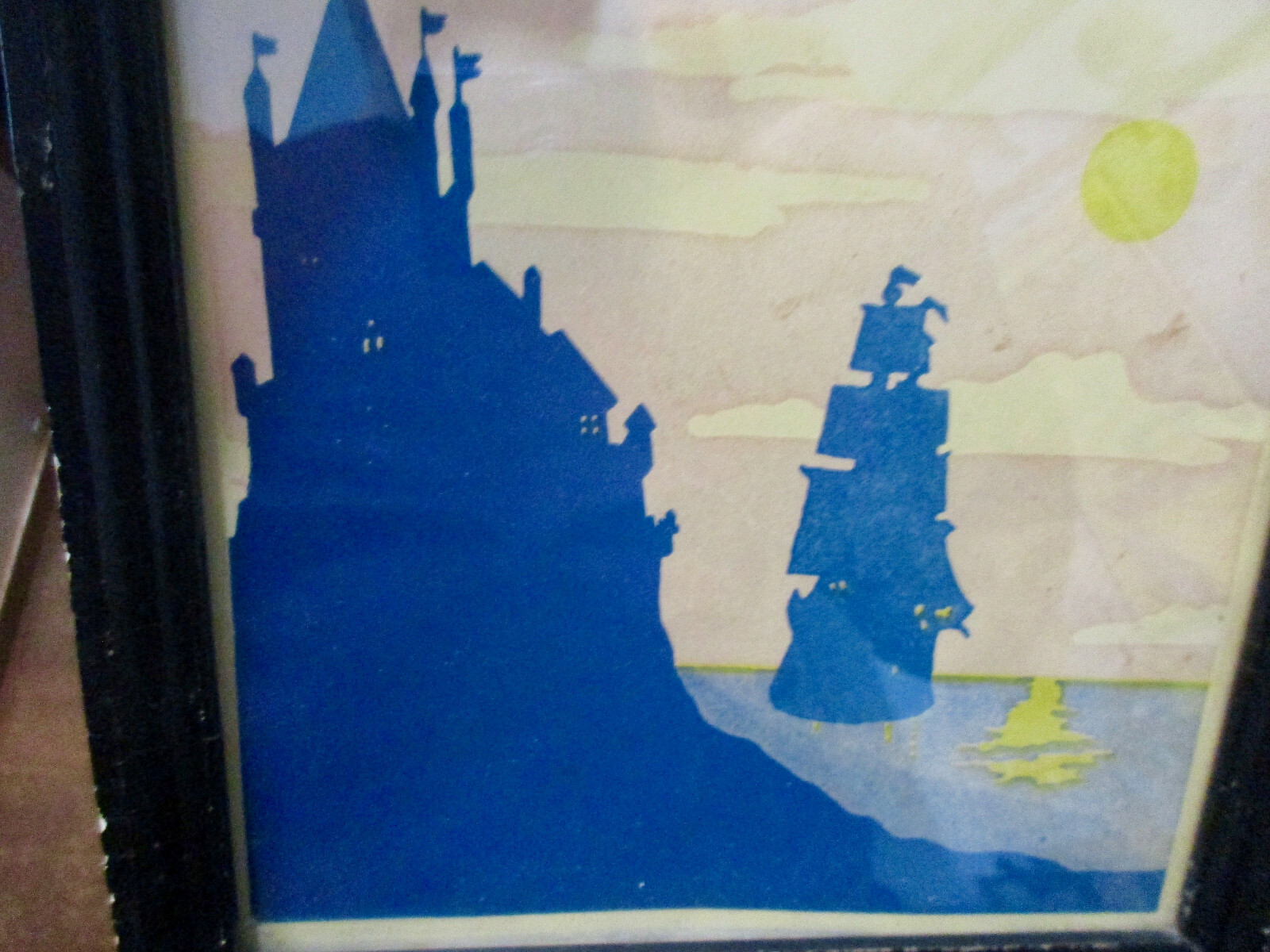 WONDERFUL AMERICANA 1930 art deco period Silhouettes SAILING SHIP PICTURE + OVAL