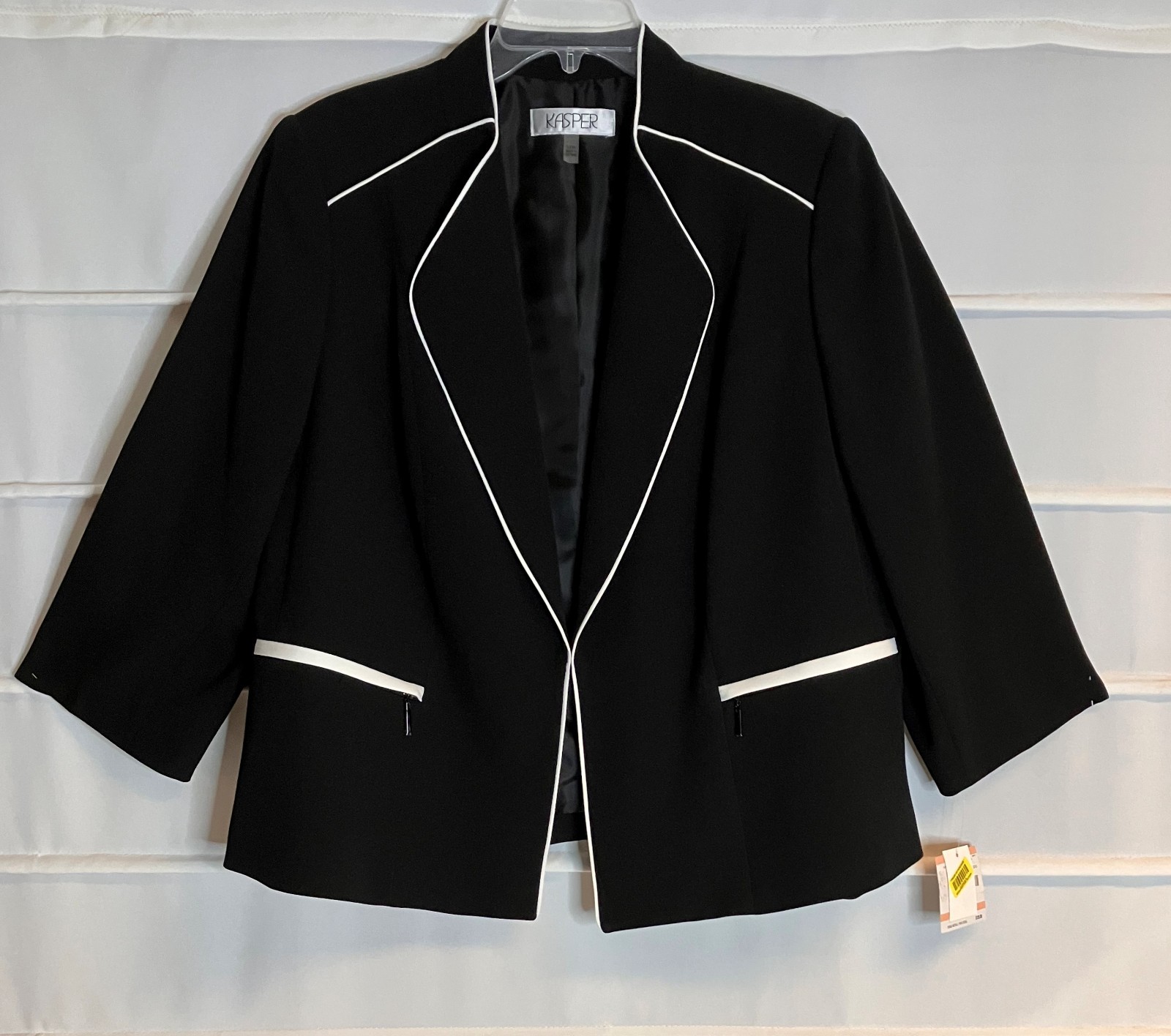 Kasper Black Vanilla Ice Wonderland White Pipping Lined Jacket Blazer 14 NWTS!