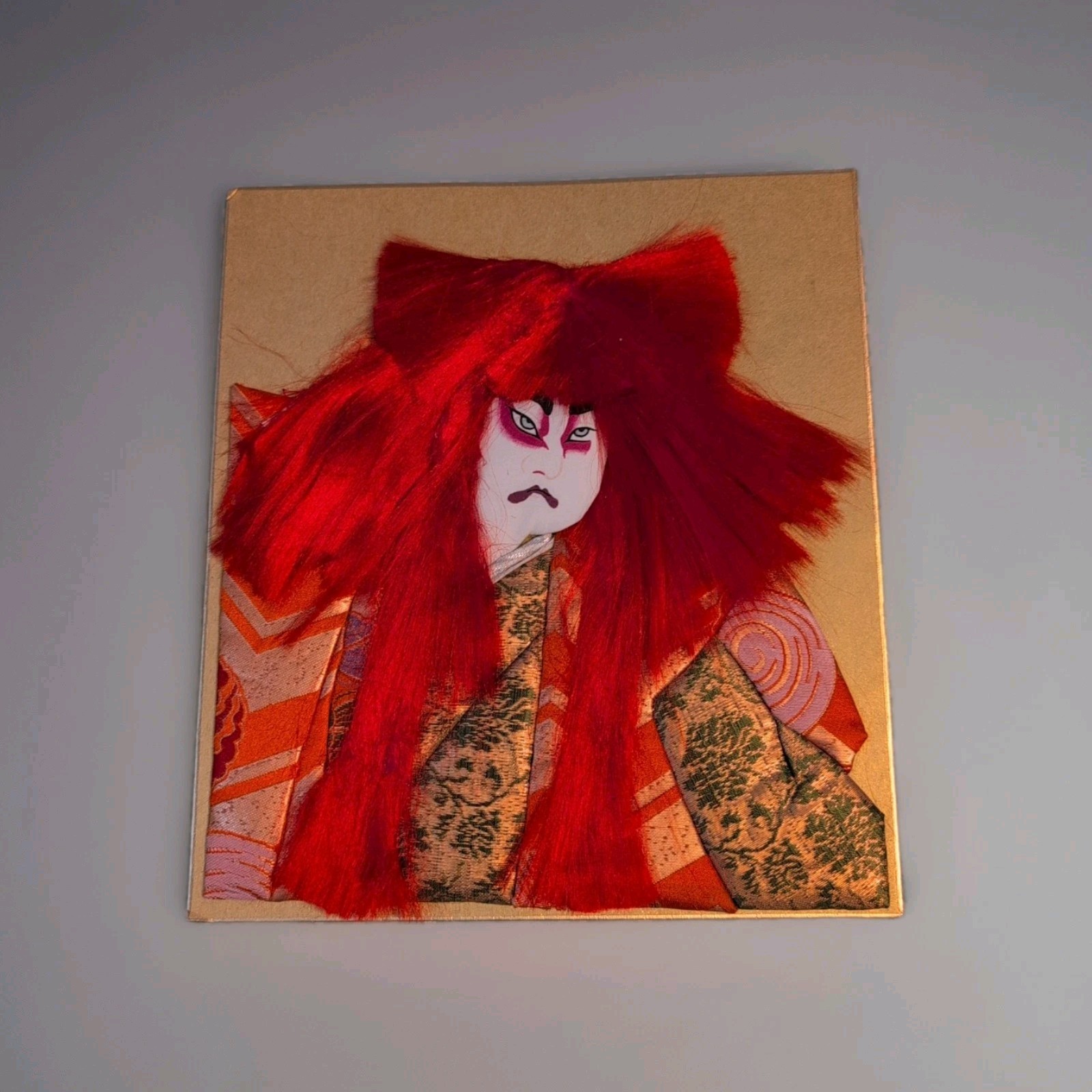 Japanese Mid Century Kabuki Fabric 3D Cloth Red Hair Signed