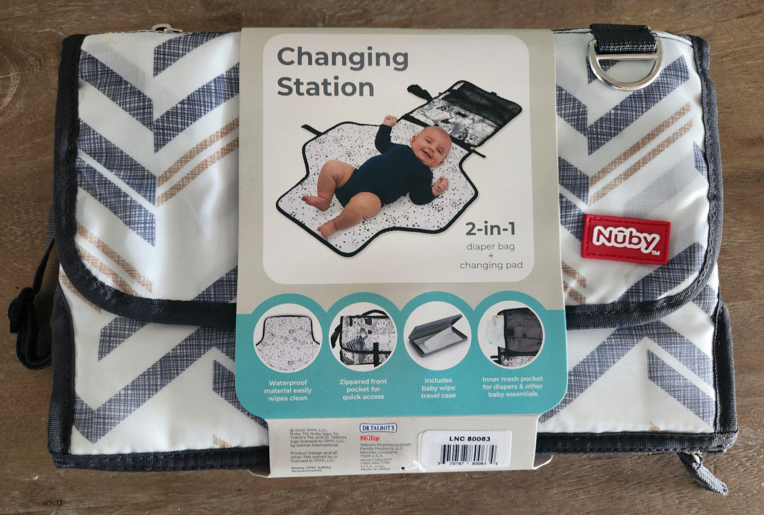 NEW! Nuby Changing Station 2-in-1 Diaper bag & Pad Waterproof Easily Wipes Clean