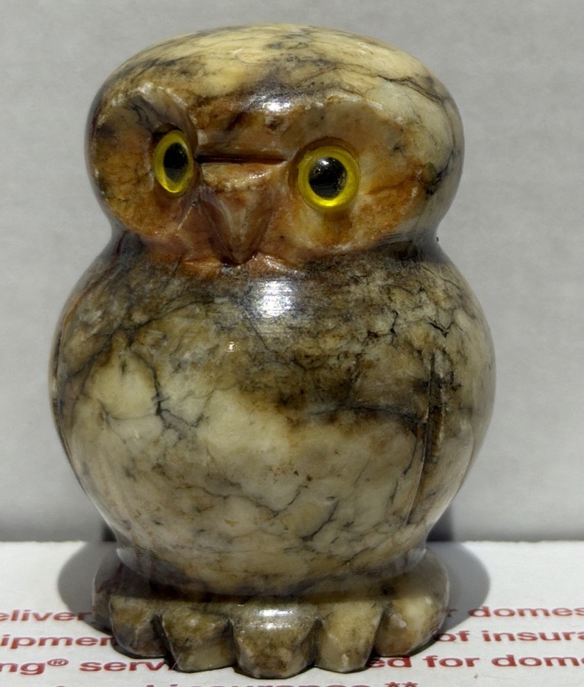 Carved Stone Owl Rock Marble Paperweight Figurine Vintage