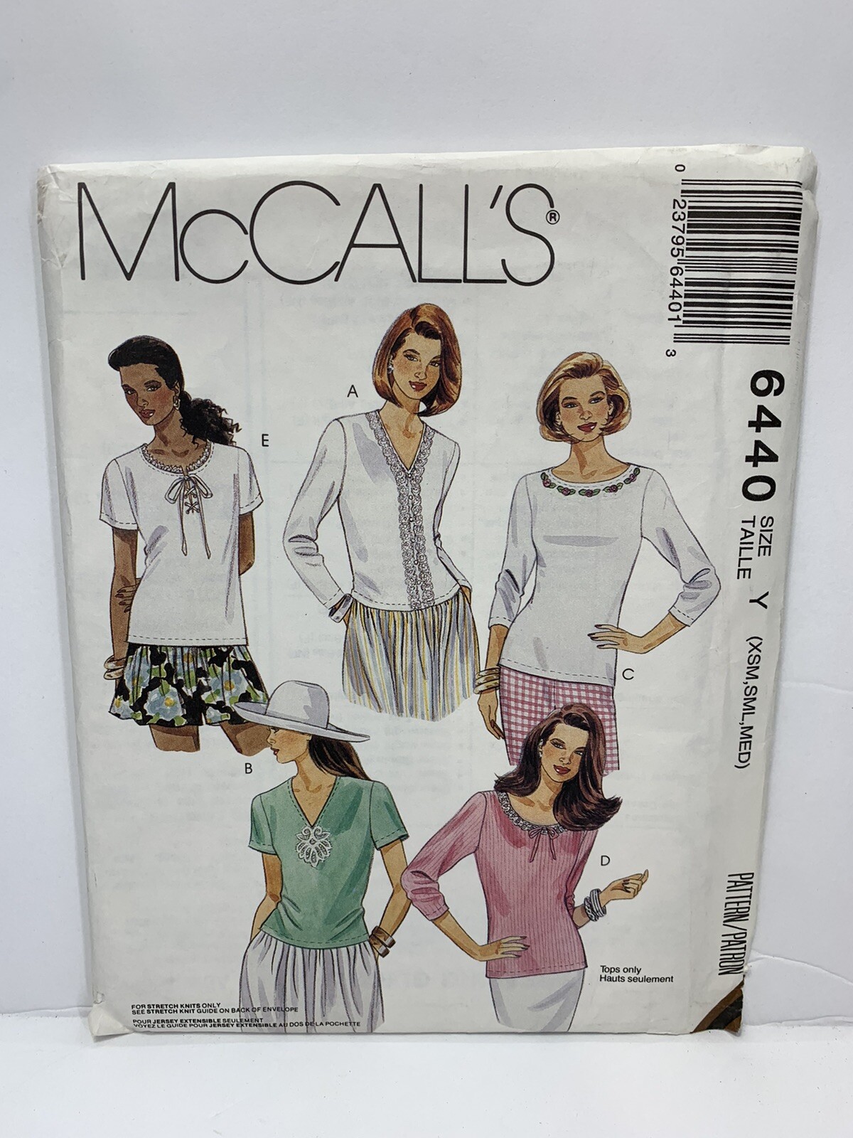 McCalls 6440 Misses Tops For Knits Sewing Pattern Size 4-14 *Uncut*
