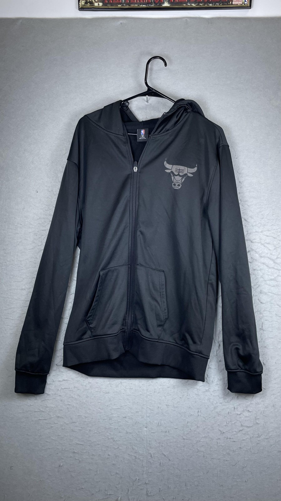 Chicago Bulls Hoodie Sweatshirt Mens Large Black NBA Basketball Full Zip