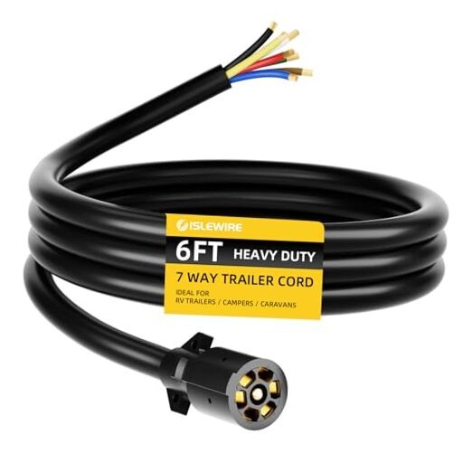 Heavy Duty 7 Way Trailer Cord - 6 Feet, 6 Feet (Without Junction Box)