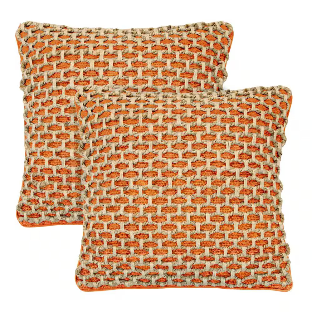 Jada Harvest Orange Geometric Zipper 20 In. X 20 In. Throw Pillow Cover (Set of 