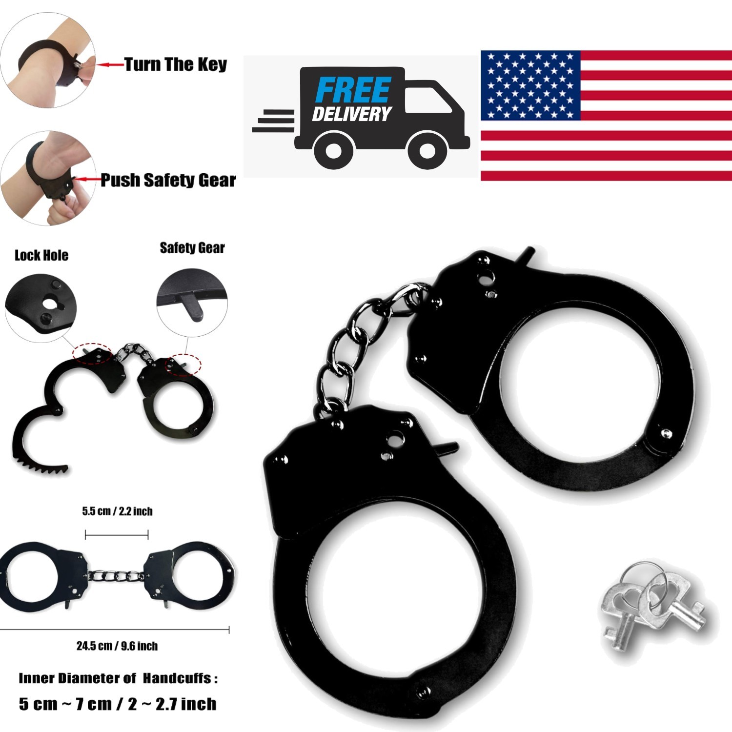 Pretend Play Handcuffs with Keys Durable Steel for Kids and Parent Interaction