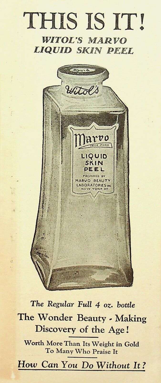 WITOL'S MARVO LIQUID SKIN PEEL QUACK DOCTOR' MEDICINE AD - E14-B