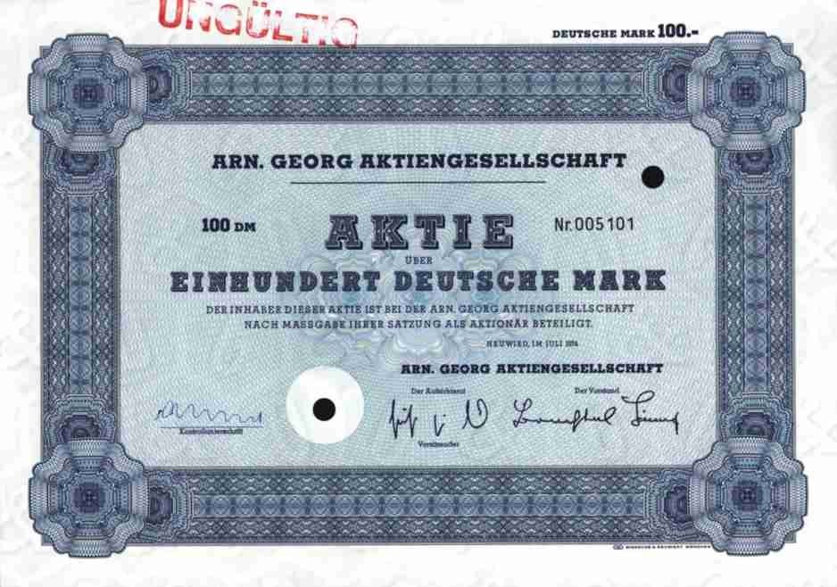 Arn. Georg AG 1974 Neuwied Berlin AGO Group Bad Freienwalde Brandenburg 100 DM