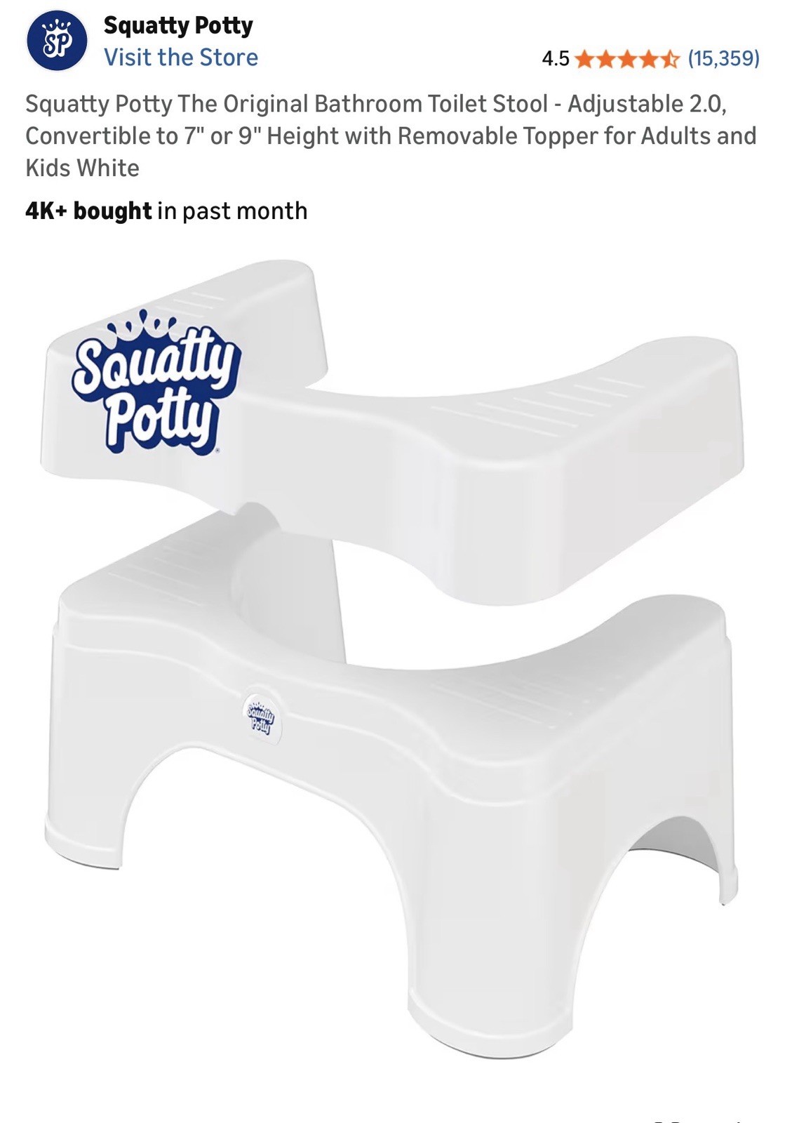 Squatty Potty Adjustable 2.0 Convertible To 7” Or 9” Height With Removable Toppe