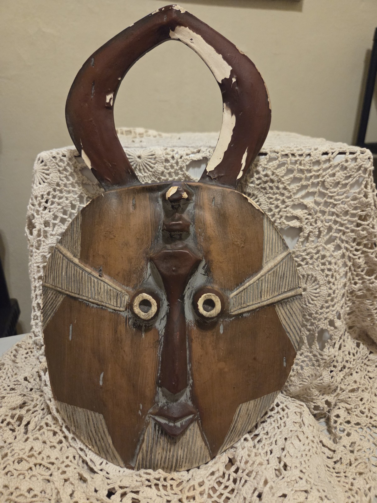 Vintage African Baule Goli Horned Mask Kple Kple Handcarved