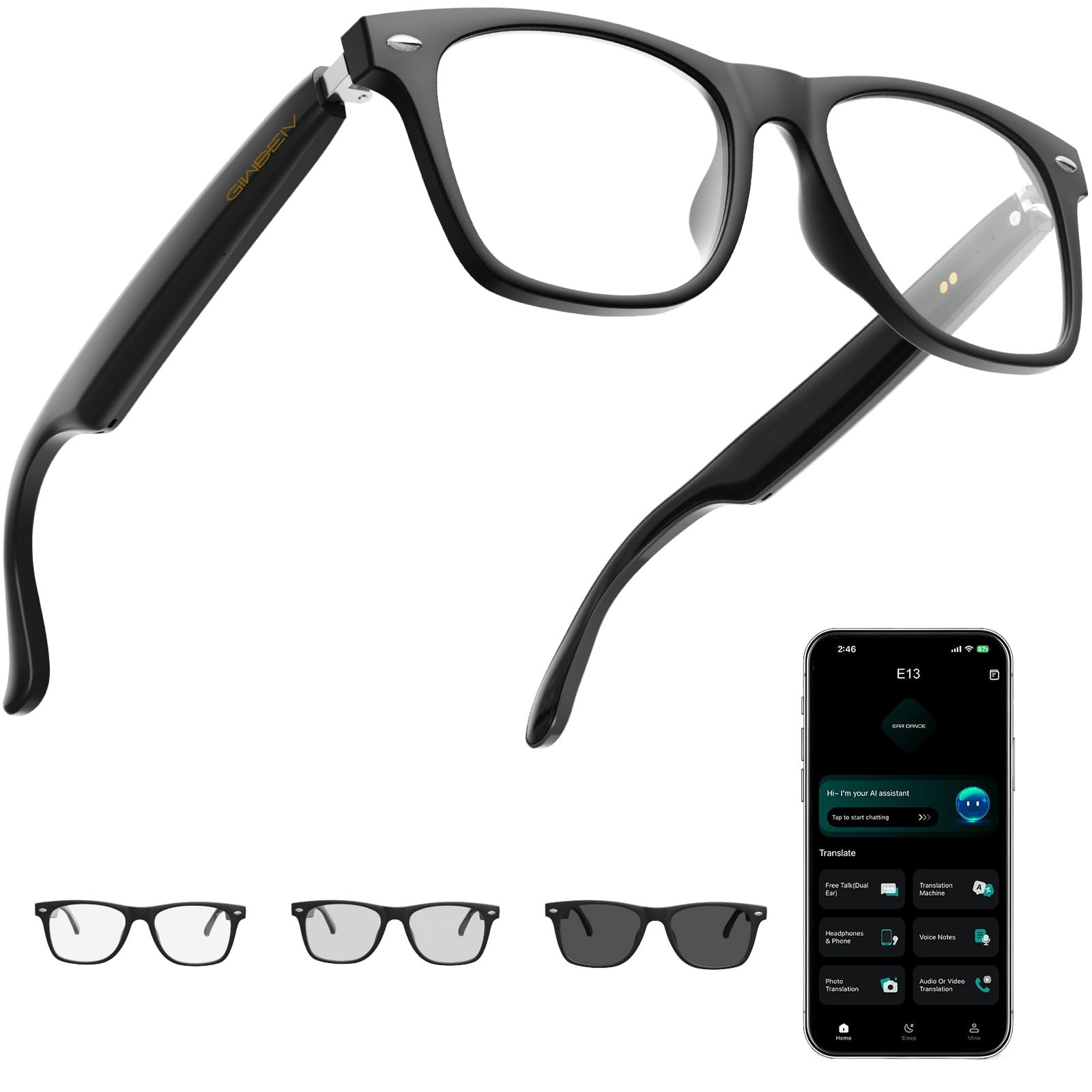 Giwbeiv AI Smart Glasses for Men and Women with Chat GPT, Bluetooth Translati...