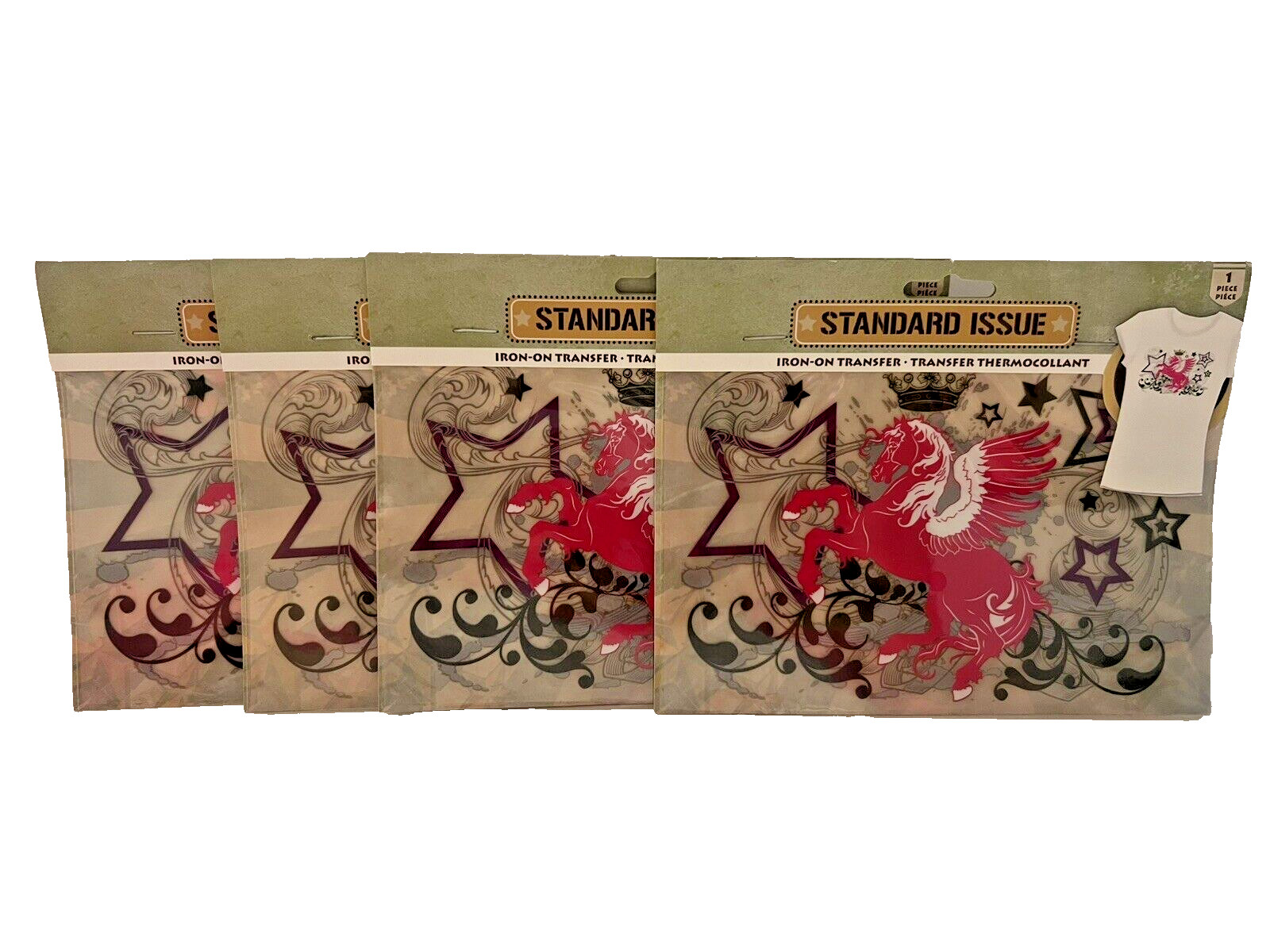 Lot of 4 Flying Pegasus Horse Iron On Transfer Pink White Star Crown Tshirt DIY