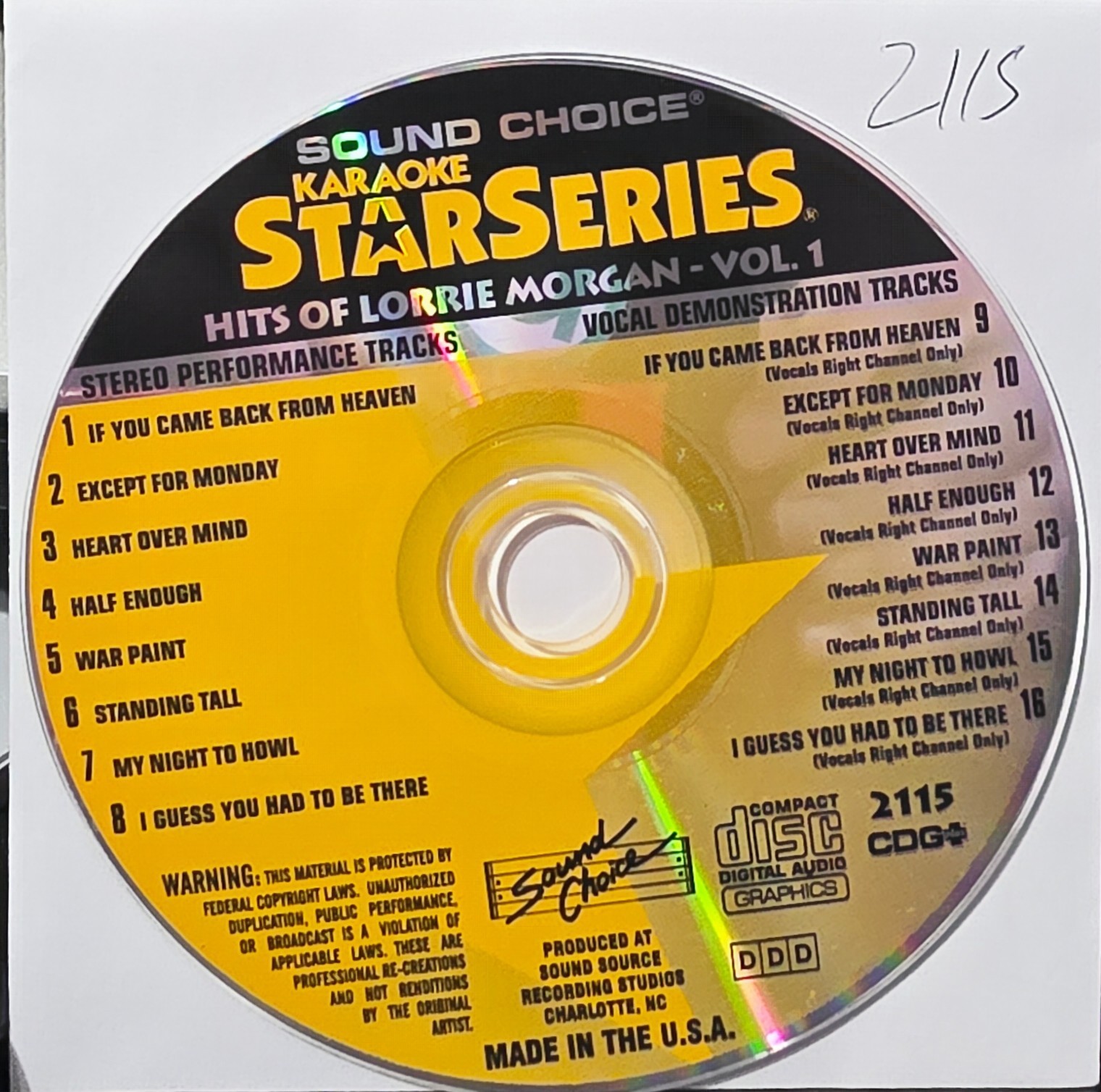 SC2115 LORRIE MORGAN     SOUND CHOICE KARAOKE CDG  LOT LONG DRIVE