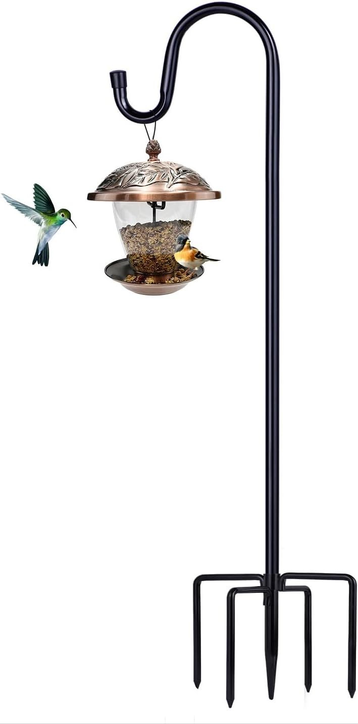 Shepherd Hook 46in Outdoor Bird Feeder Pole 5-Prong Base Lantern Plant Hanger