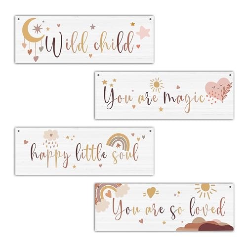 4 Pcs Boho Rainbow Nursery Wall Decor Signs, Inspirational Quotes Wall Art 