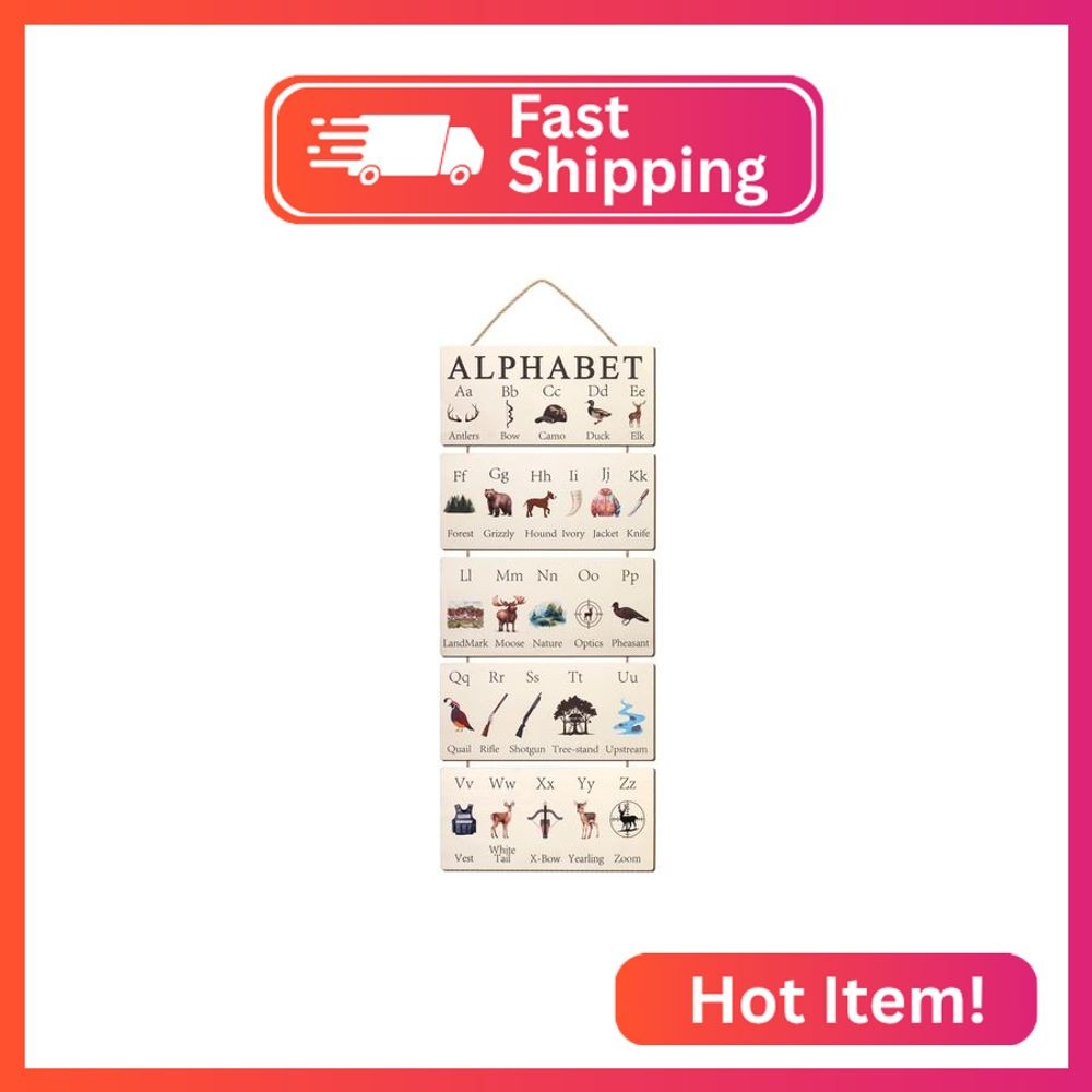 Lumncomfor Wooden Hunting Alphabet Signs, Rustic Wilderness ABC Wall Decor for N