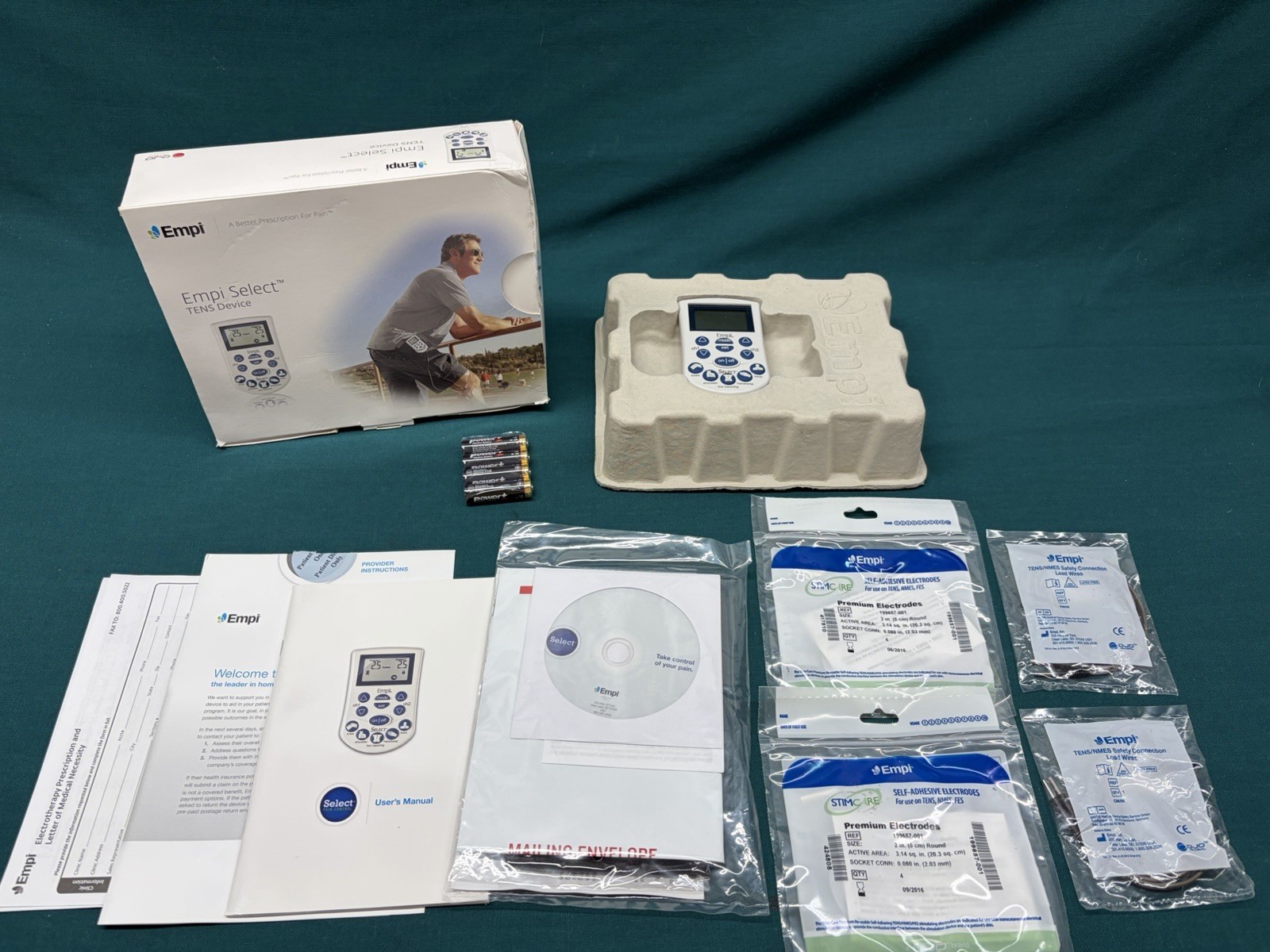 NEW EMPI Select TENS Device, StimCare Self-Adhesive Electrodes & Manual (12H)