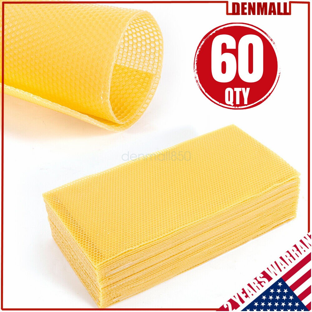 60 Pcs 7.7*16.3" Honeycomb Wax Frames Beekeeping Foundation Honey Bee Hive Tools