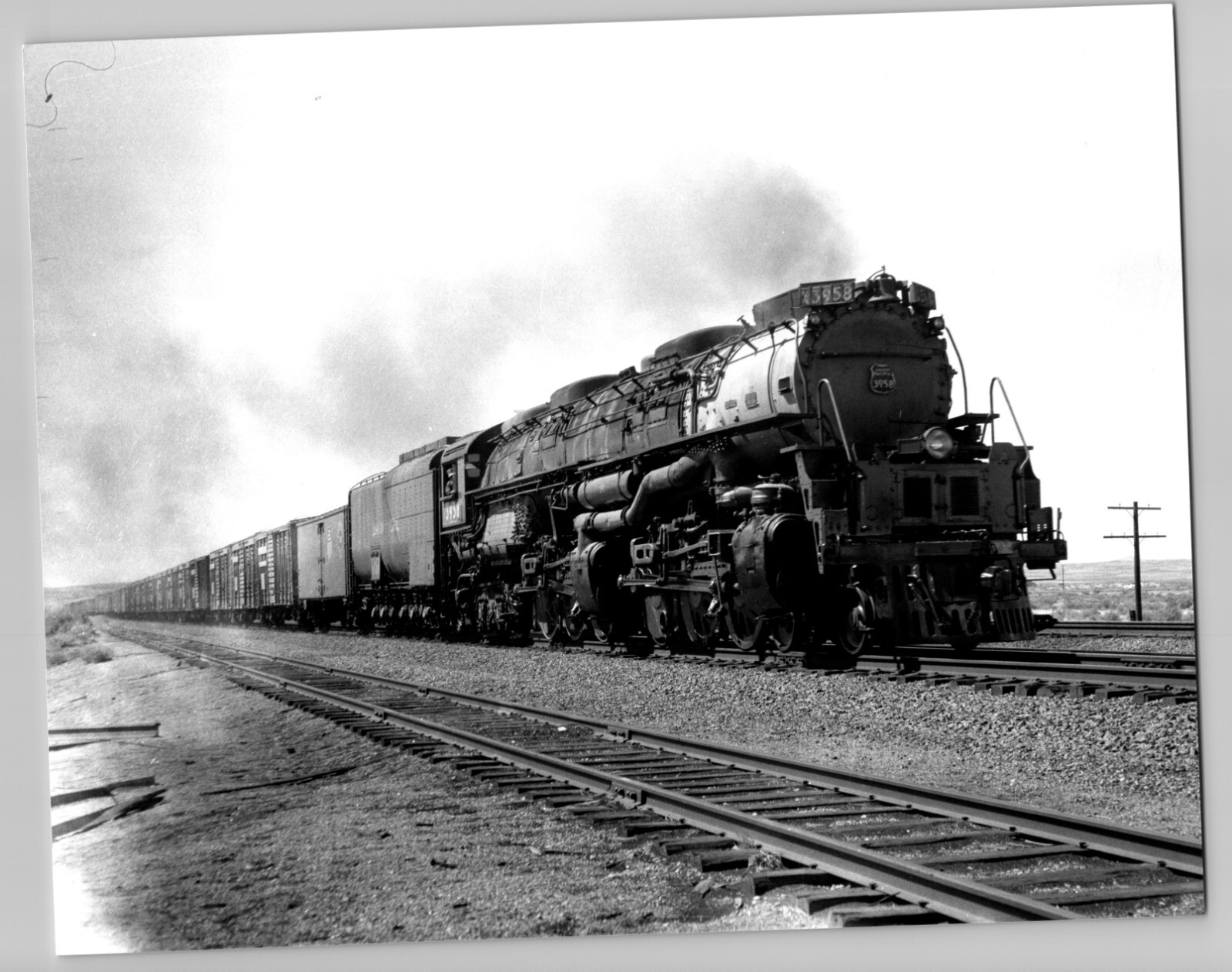 RAILROAD TRAIN 3958 AT BOSLER WYOMING ON AUGUST OF 1956 8 X 10 B & W PHOTOGRAPH