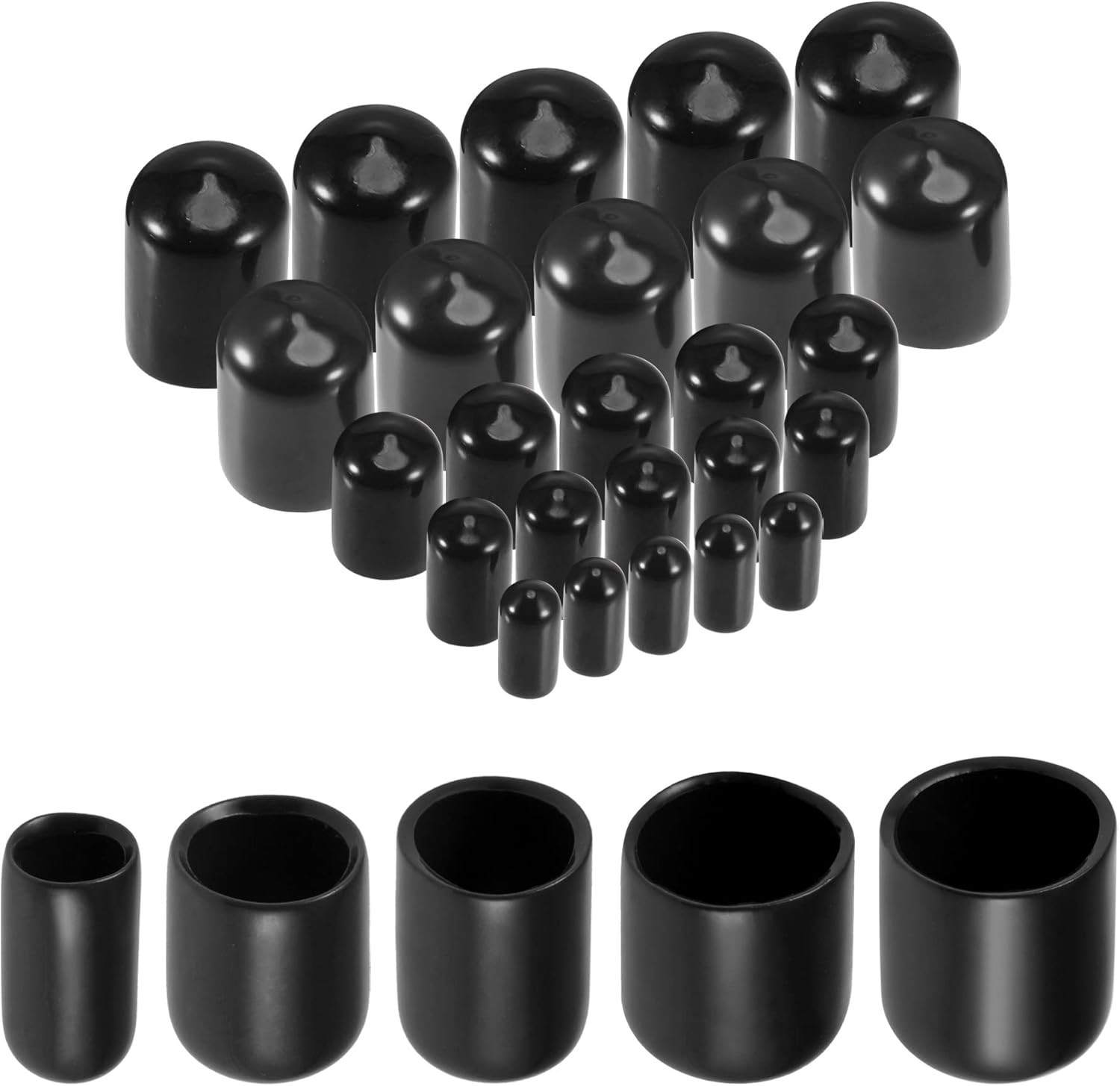 Uxcell 25Pcs round Rubber End Caps 1/4" 3/8" 1/2" 5/8" 3/4" Black Vinyl Cover Sc