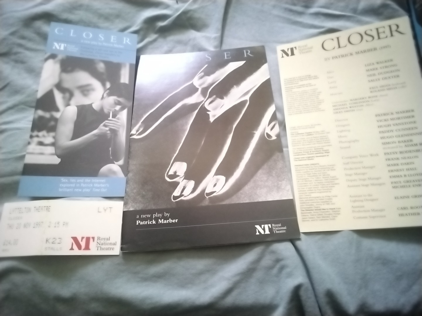 CLOSER  - MARBER -  NEIL DUDGEON   - 1997  @ LYTELTON NT + TICKET + FLYR + CAST