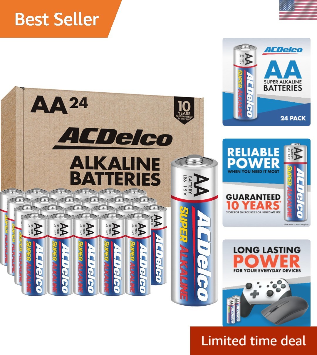 ACDelco 24-Count AA Batteries, 1.5V Super Alkaline Power with 10- Shelf Life
