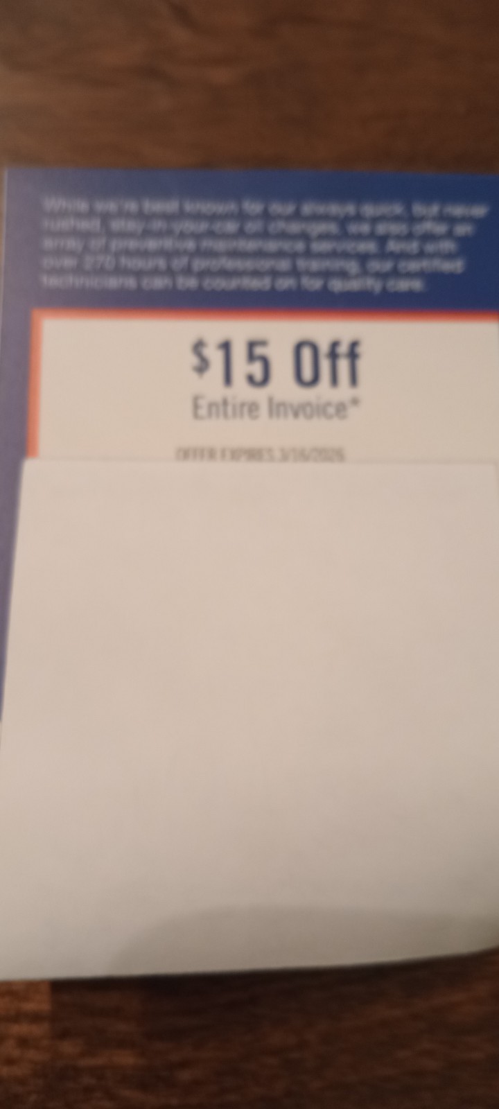 Valvoline $15 Off Invoice Coupon