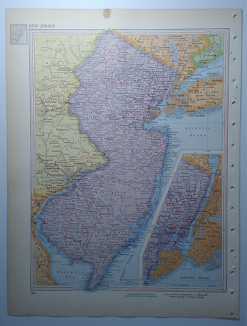 1957 Antique NEW JERSEY Atlas Map - Vintage Encyclopedia Britannica World Atlas