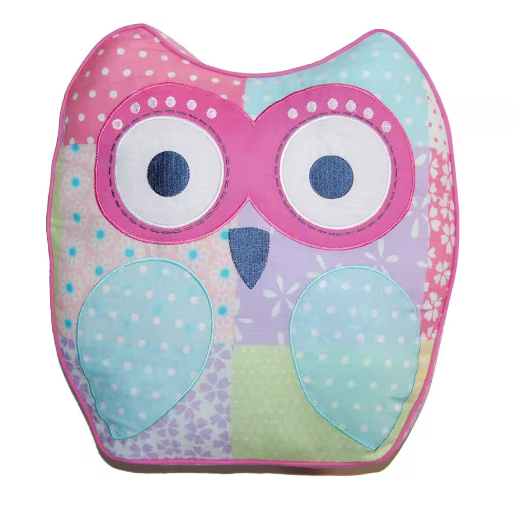 Multi-Color Patchwork Owl Bird Owlet Hoot Pink Cotton 14"X13"X3" Inches Embroide
