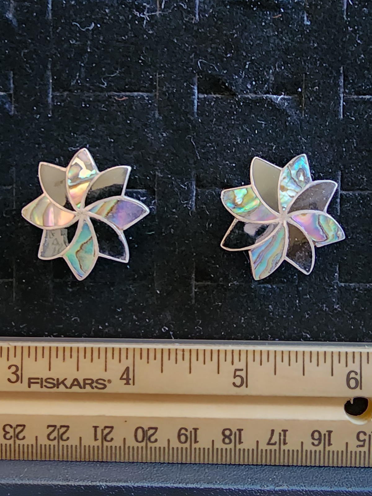 Vintage Sterling Silver/Mother Of Pearl Inlaid Earring Set Marked/Tested+