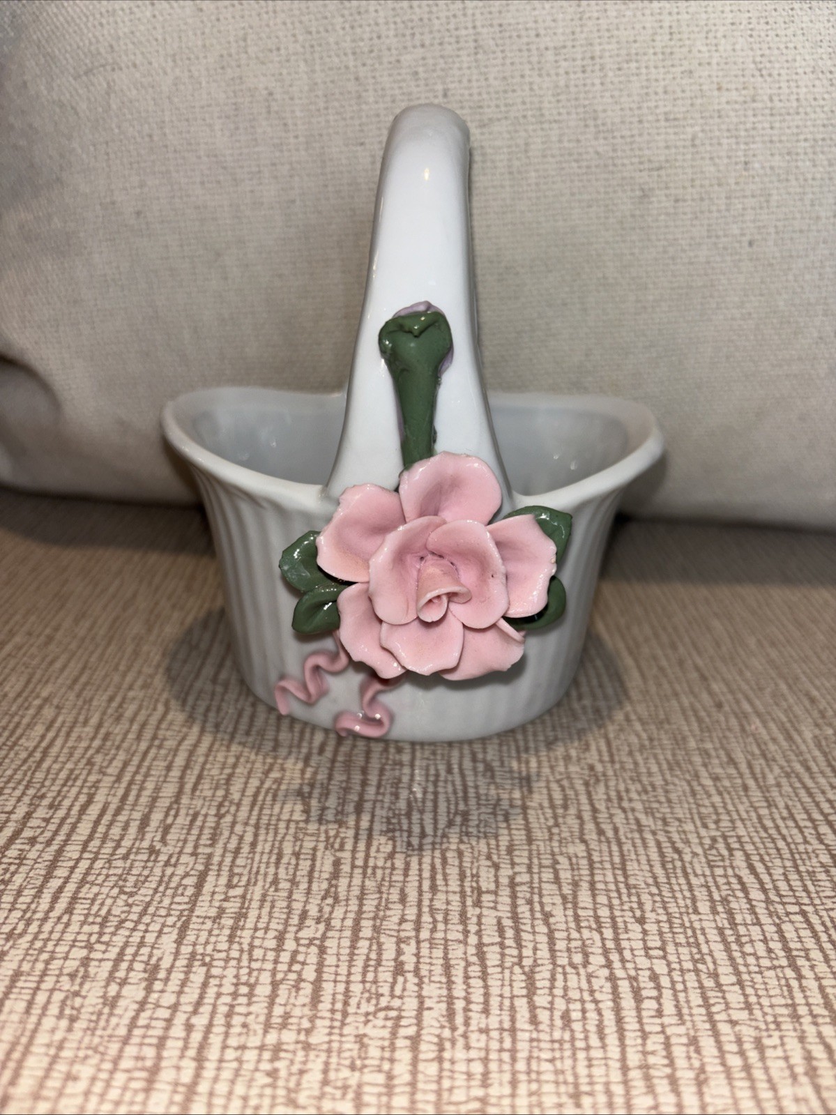Pink Rose Vase Votive Cute Tiny Flower And Bow Cottagecore Decor Vintage 4.5x4"