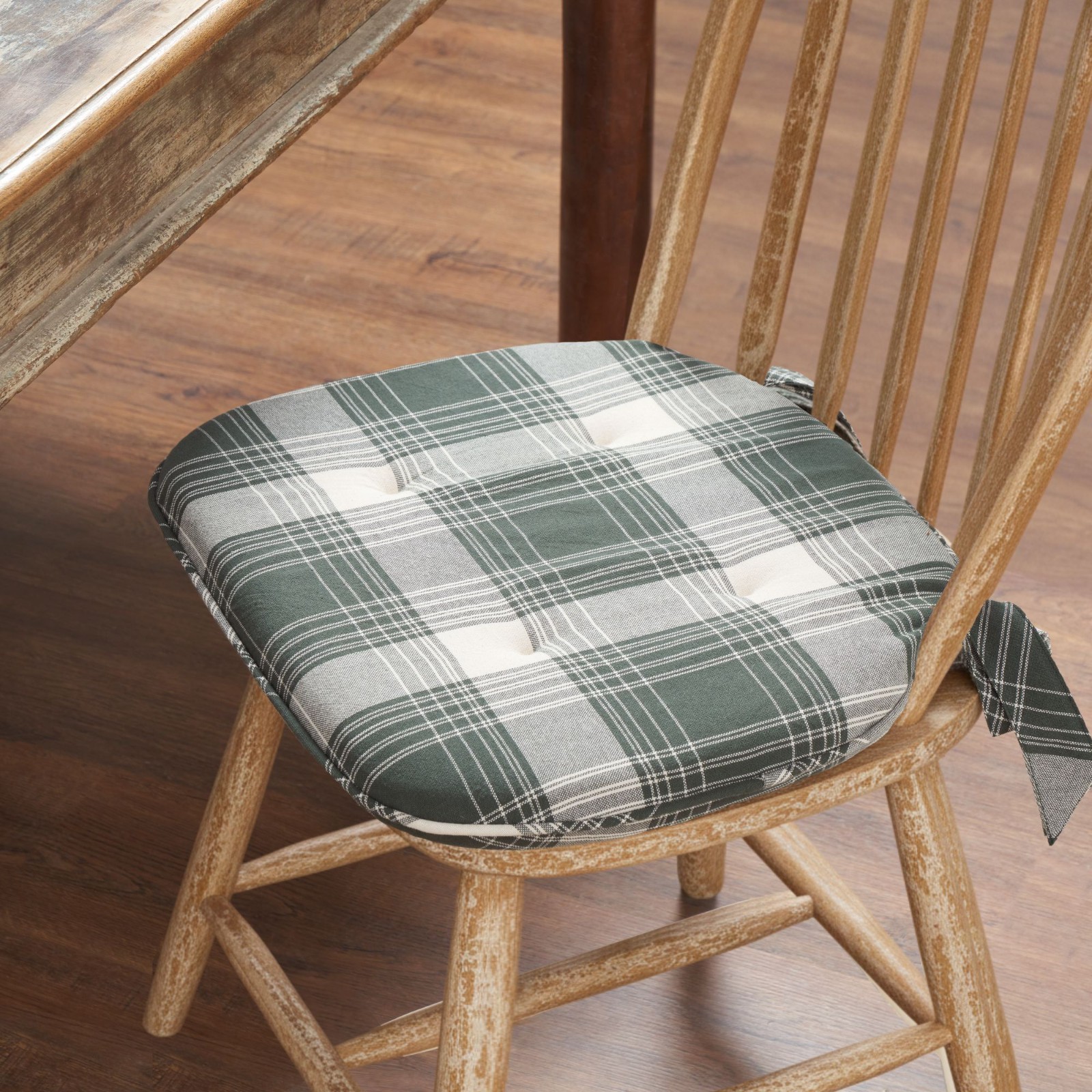 Deep Moss Green Creme County Plaid Cushioned Country Home Chair Pad