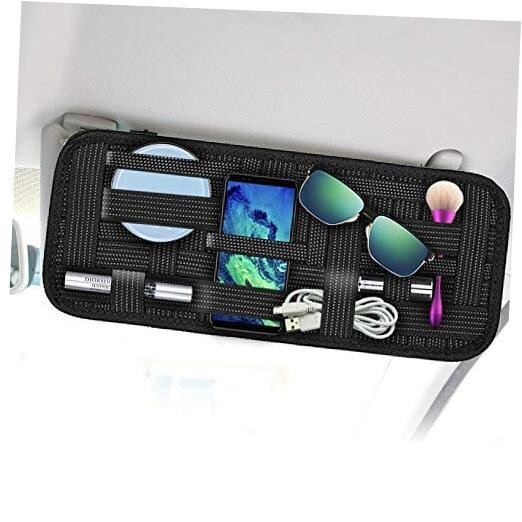  2 Packs Car Sun Visor Organizer, Car Visor Storage Anti-Slip Elastic Woven 