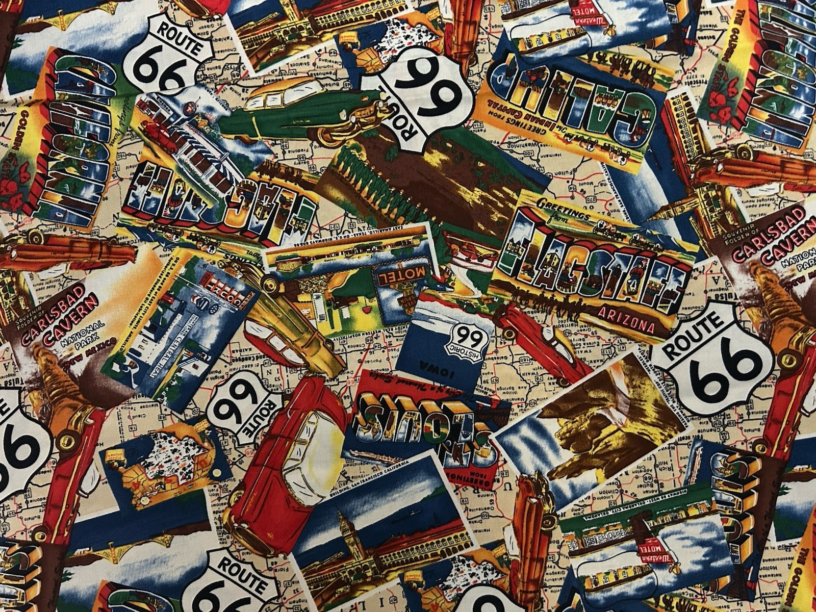 Route 66 Toad Trip Postcards By Moda Cotton Fabric 6 1/3 Yards
