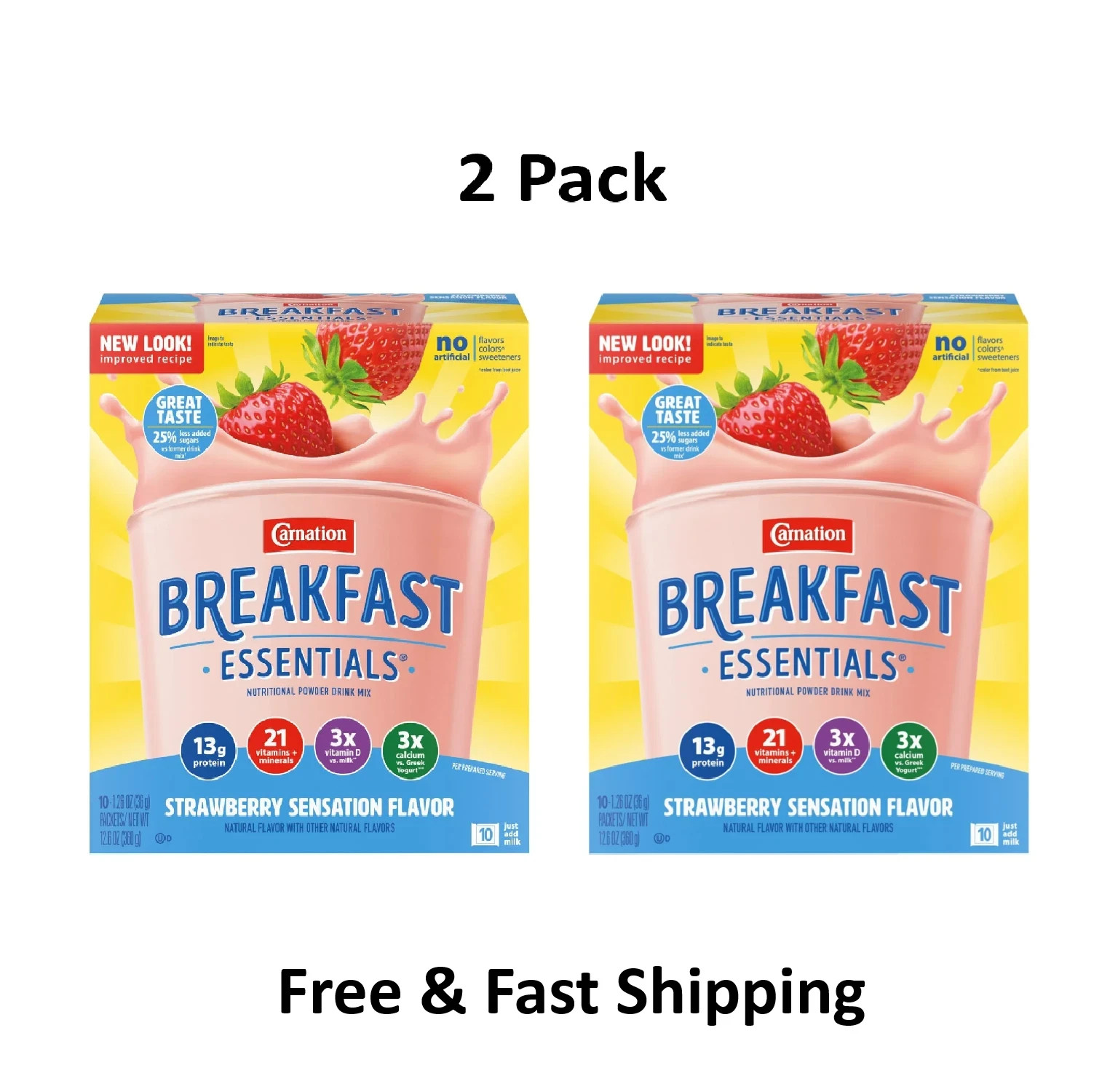 Carnation Breakfast Essentials Powder Nutritional Shake Drink Mix 2 Packs Strawb