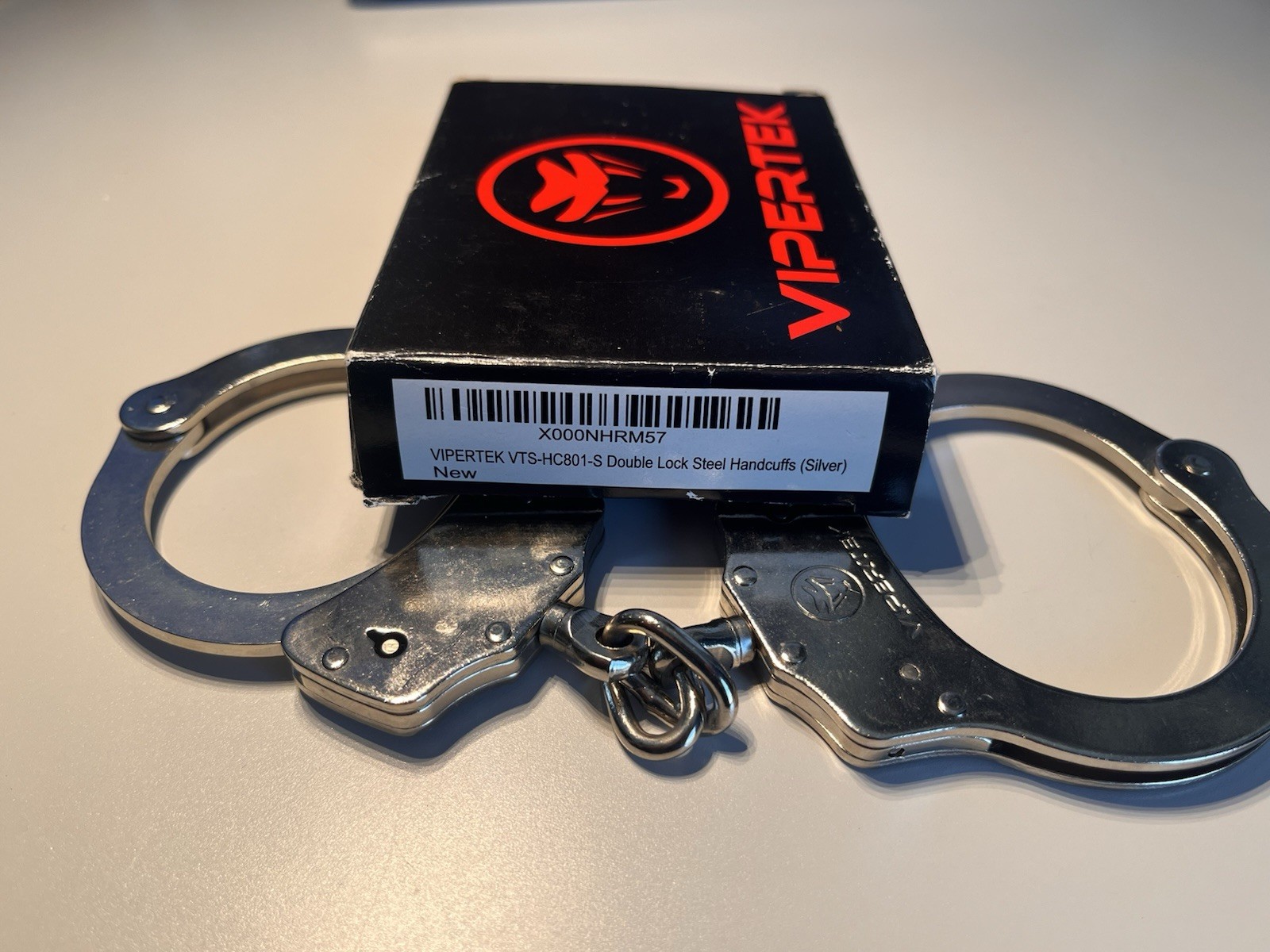 VIPERTEK Professional Double Lock Silver Steel Police Security Handcuffs w/ Keys