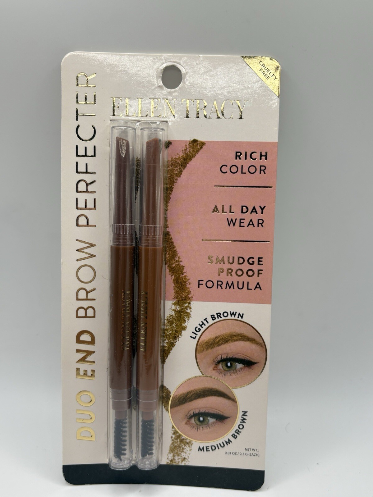 Ellen Tracy Duo End Brow Perfecter Light Brown/Medium Brown Color+Brushes 2pk