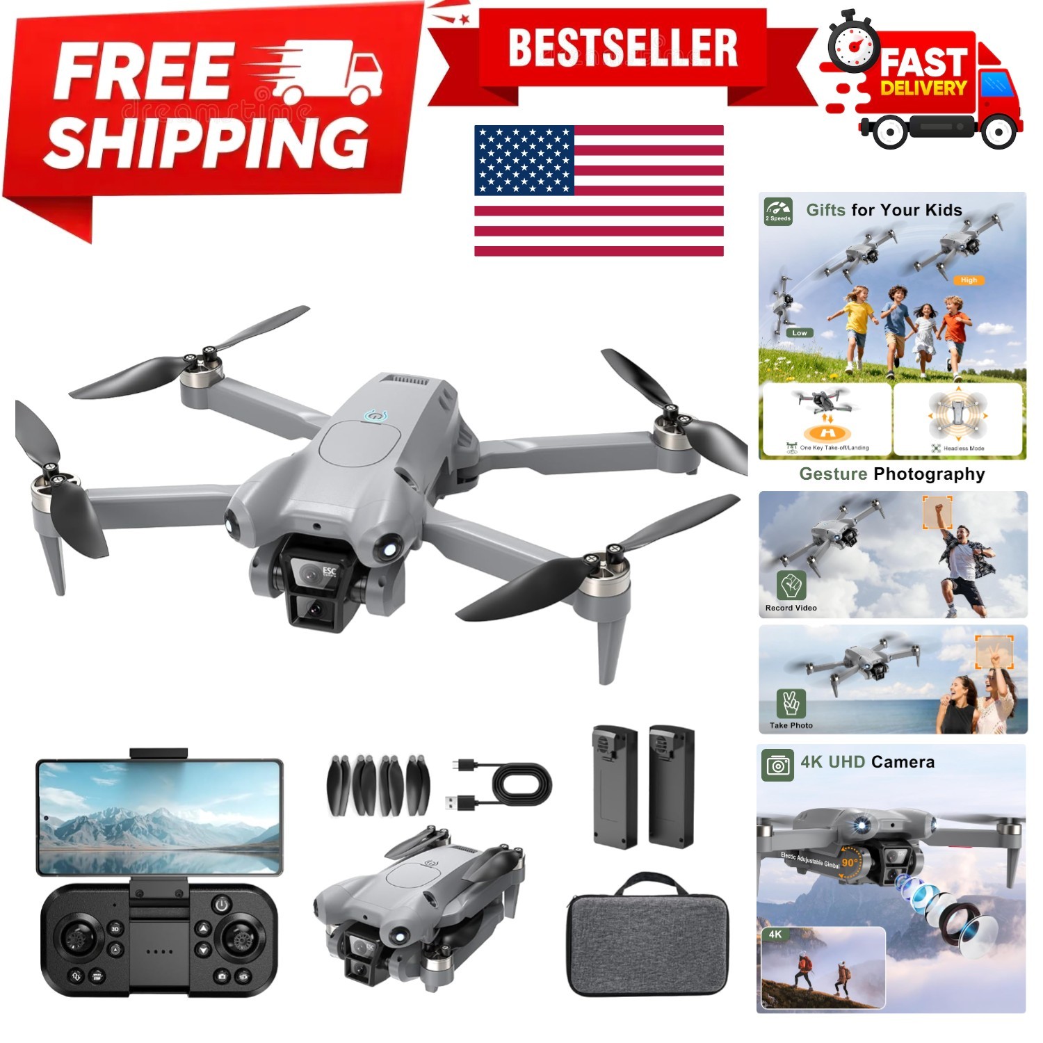 PRO Drone with Camera for Adults 4K,Brushless Motors Drone for Kids Beginners...