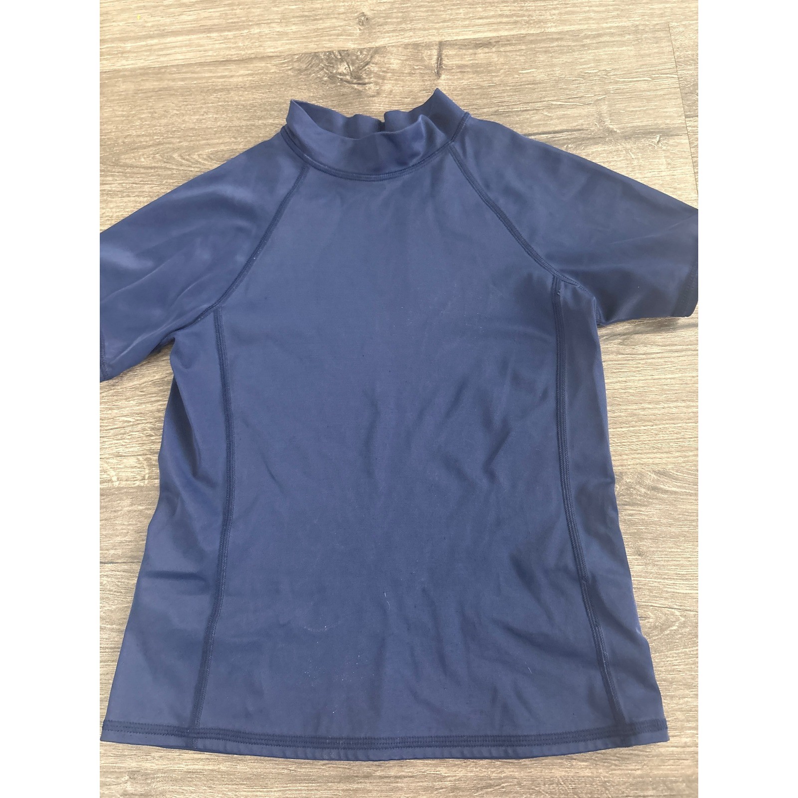 Lands End Kids Navy Blue Short Sleeve Rash Guard Swim Shirt Size S 7-8