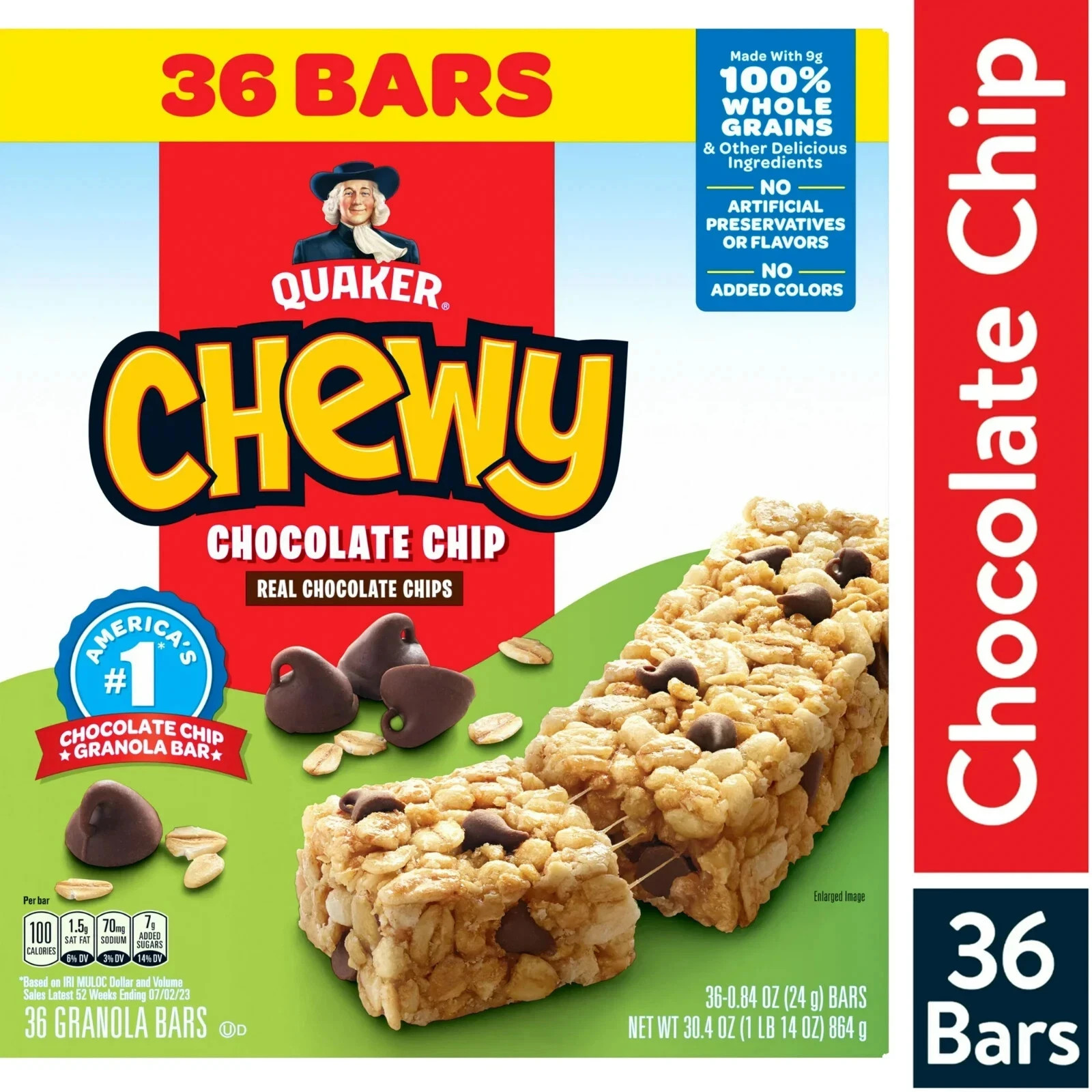 Quaker Chewy Granola Bars, Chocolate Chip Flavor, 0.84 oz, 36 Count FRESH