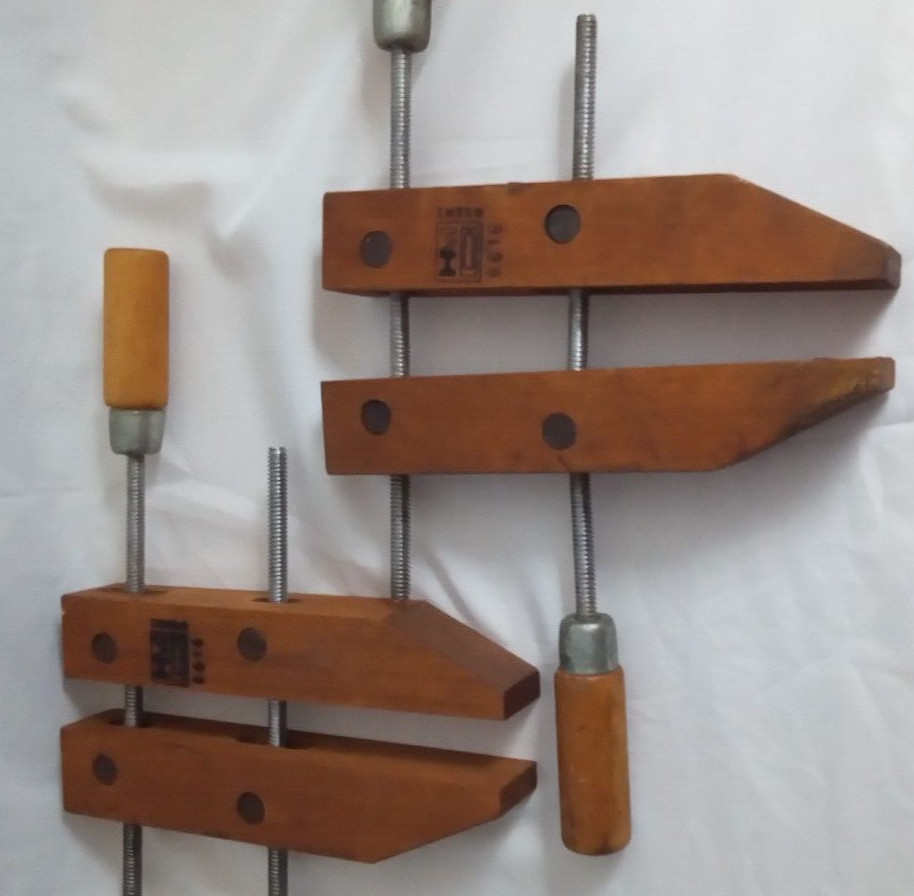 Vintage 2 Hempe 6616 10''  Wooden Hand Screw Clamp Vise Made in U.S.A. Carpentry